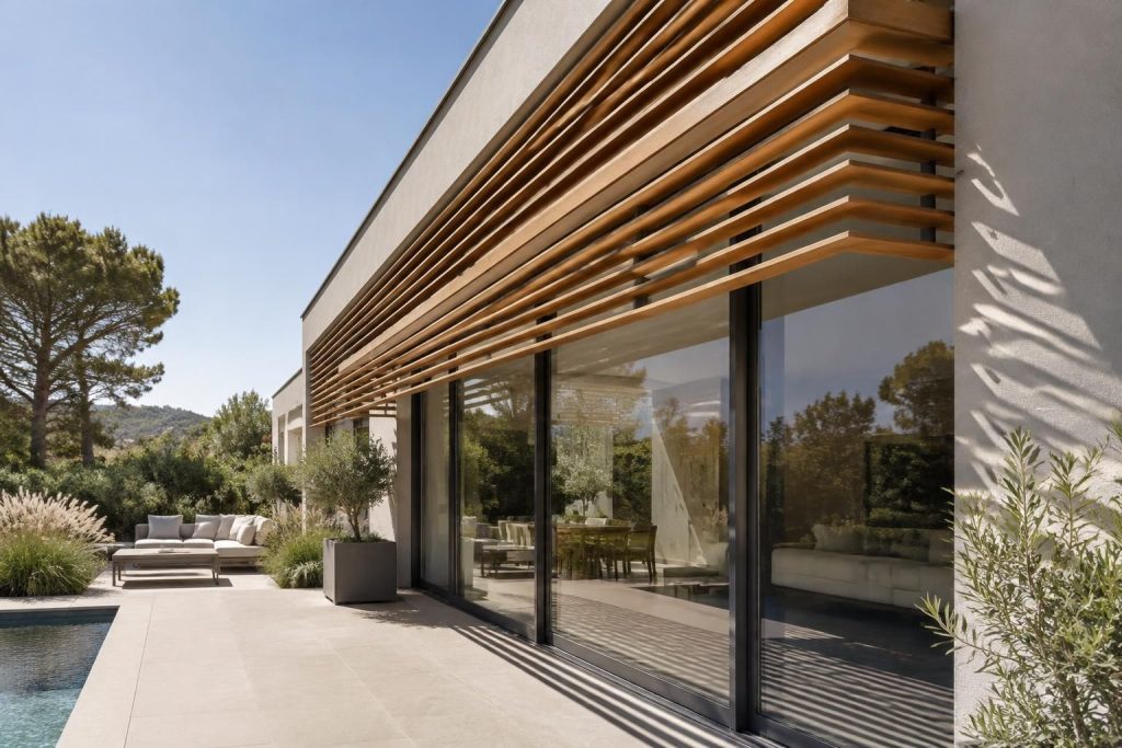 Brise-soleil extérieur horizontal en bois : design et orientation optimale
